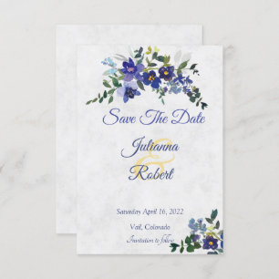Blue and yellow watercolor floral  invitation