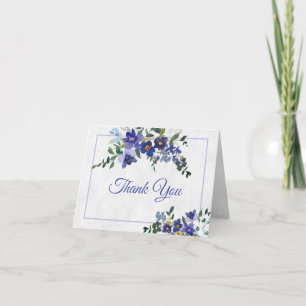 Blue and yellow watercolor floral wedding thank y you card