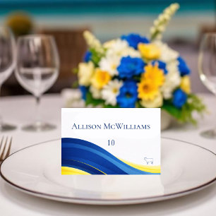 Blue and Yellow Wedding Place Cards Meat Icon