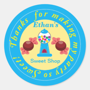 Blue and Yellow Whimsical Gumball Party Sticker