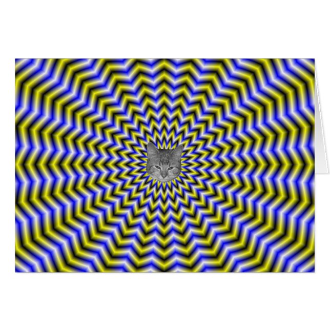 Blue and Yellow Zigzag Ripples Card + cat (Front Horizontal)