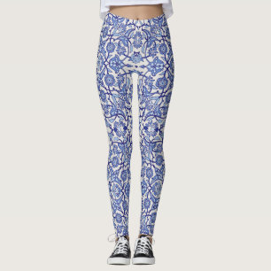 blue Andalusian Moroccan flowers mosaic Leggings
