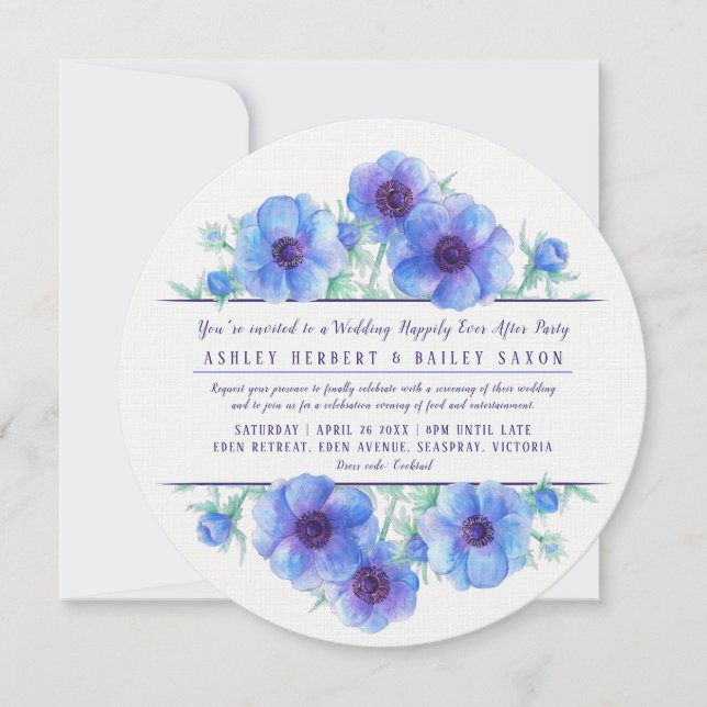 Blue anemone after the wedding party invitation (Front)