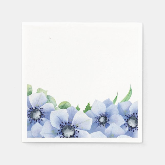 Blue Anemone and Eucalyptus Wedding Napkin (Front)