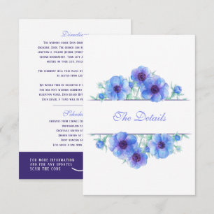 Blue anemone floral wedding details QR code Enclosure Card