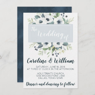 Blue Anemone Floral Wedding Invitation Invite