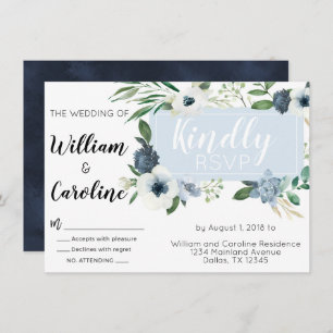 Blue Anemone Floral Wedding RSVP Response Card
