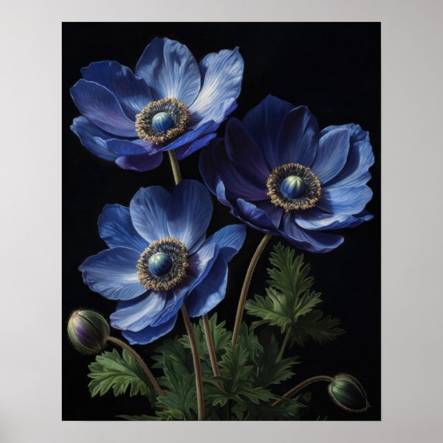 Blue Anemone Flowers Art Print Poster (Front)