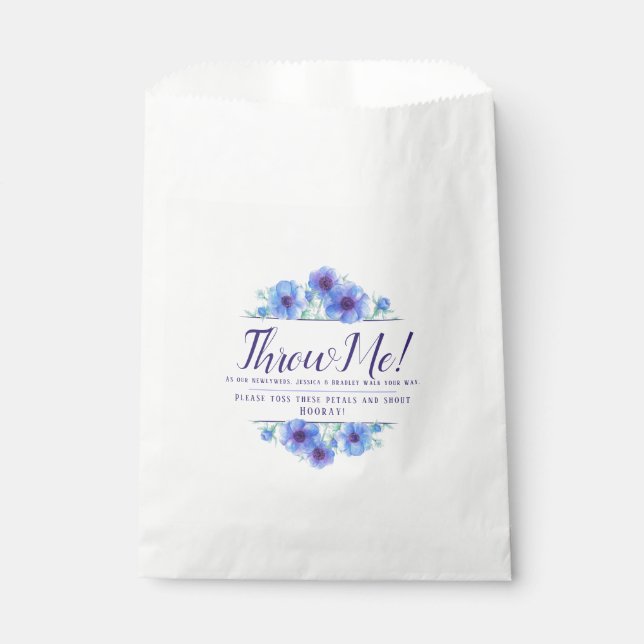 Blue anemone flowers art wedding toss me petals favour bags (Front)