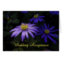 Blue Anemone Flowers Wedding Acceptance Card