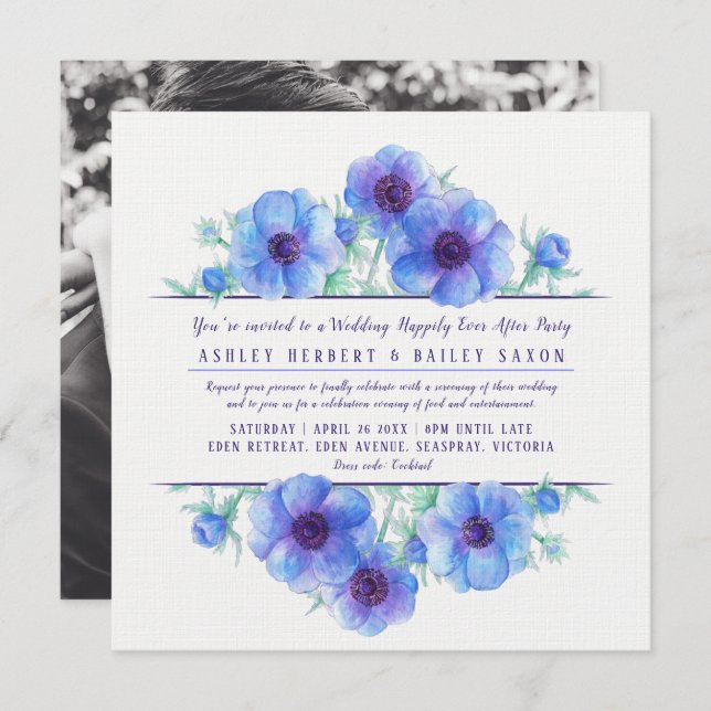 Blue anemone happily ever after the wedding party invitation (Front/Back)
