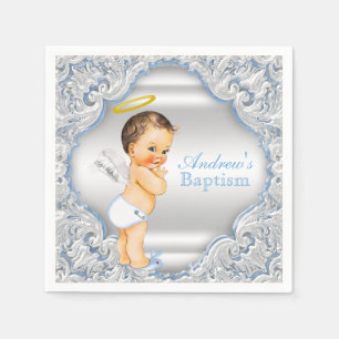 Blue Angel Boy Baptism Napkin
