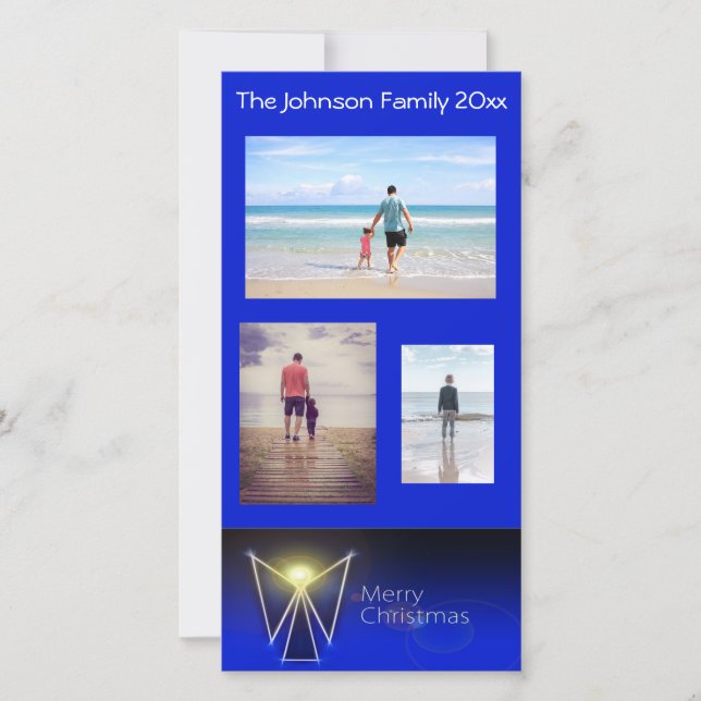 Blue Angel Merry Christmas 3 Photo Holiday Card (Front)