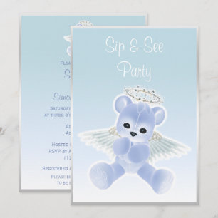 Blue Angel Teddy Bear Sip & See Invitation