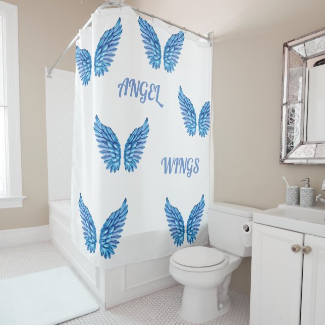 Blue Angel Wings Design Shower Curtain (In Situ)