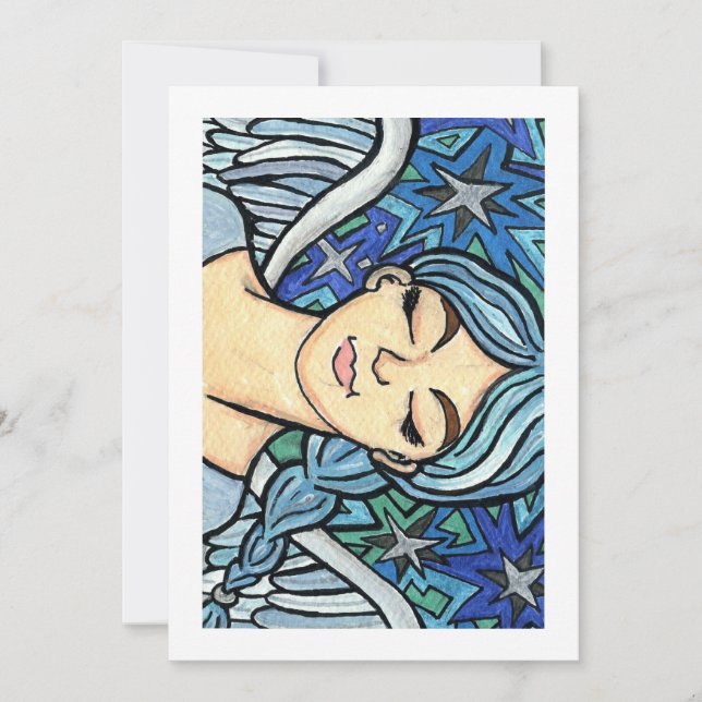 Blue Angel with Eyes Closed Holiday Card (Front)