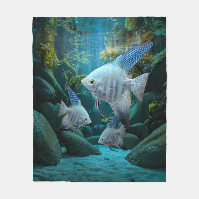 Blue Angelfish Underwater Aquarium Fish Tank Lover Fleece Blanket (Front)