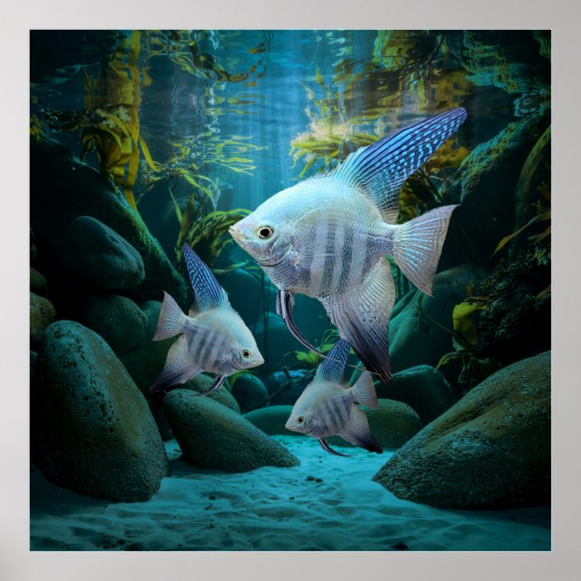 Blue Angelfish Underwater Aquarium Fish Tank Lover Poster (Front)