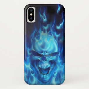 Blue Angry Skull Head with Flames Case-Mate iPhone Case