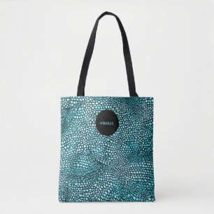 Blue Animal Print Modern Monogram Tote Bag