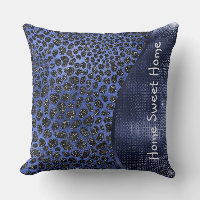 Blue Animal Skin Pattern Glam Glitter Personalised Cushion (Front)