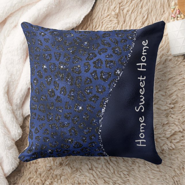 Blue Animal Skin Pattern Glam Glitter Personalised Cushion (Blanket)