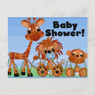 Blue Animals Baby Shower Cards and Postcards