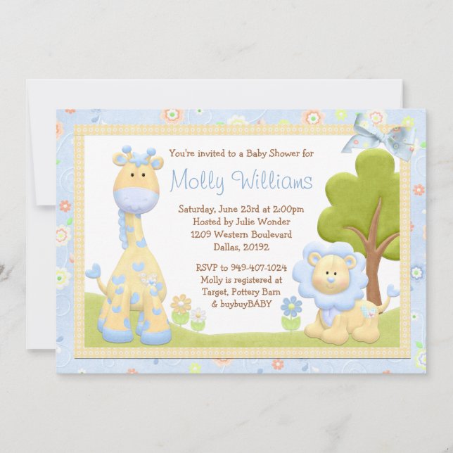 Blue Animals Baby Shower Invitation (Front)