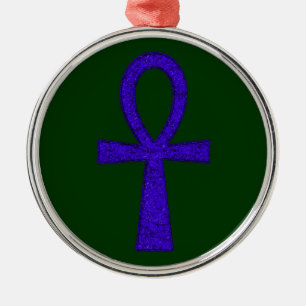 Blue Ankh Premium Round Ornament