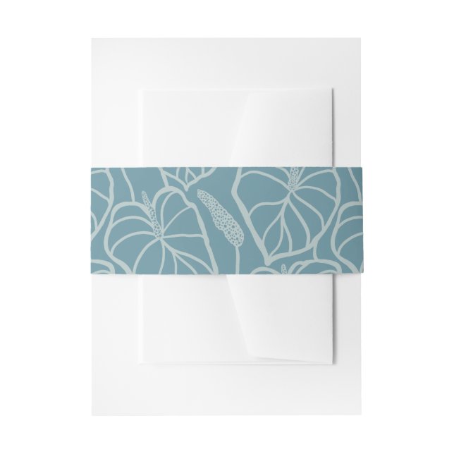 Blue Anthurium floral Invitation Belly Band (Front Example)
