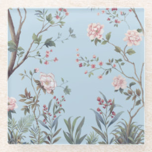 Blue antique floral pattern   glass coaster