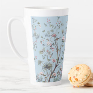 Blue antique floral pattern latte mug
