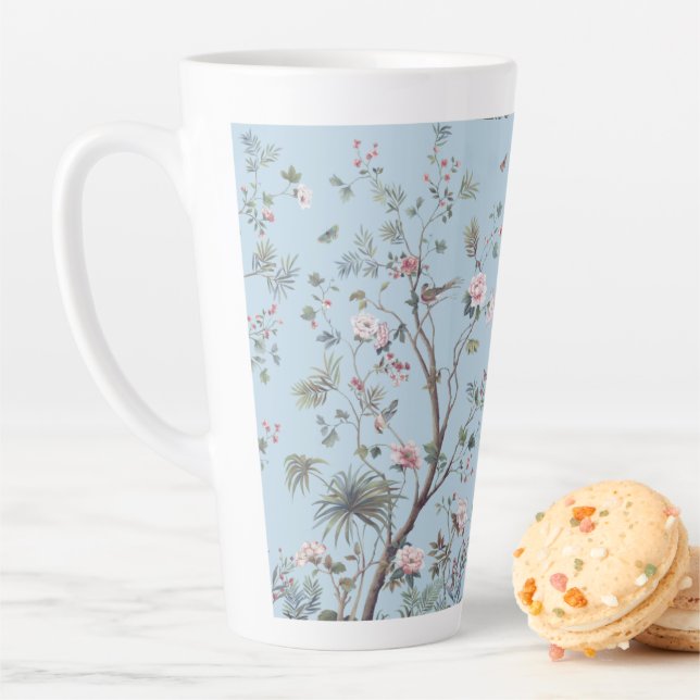Blue antique floral pattern   latte mug (In Situ)