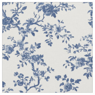Blue Antique Floral Toile Pattern Fabric