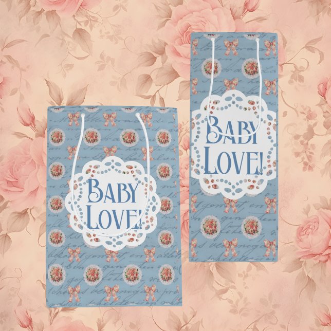 Blue Antique Personalised Baby Love Gift Bags (Personalize with your own message!)