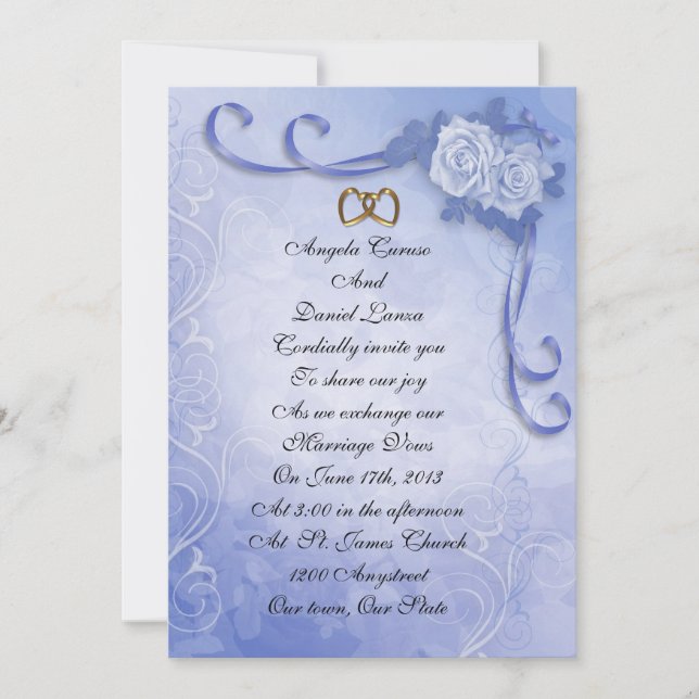 Blue antique roses Wedding invitation (Front)