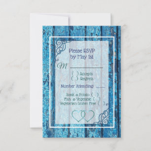 Blue Antique Wood Wedding RSVP card