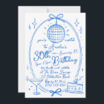 Blue Any Age 30th Birthday Disco Hand Drawn Invitation<br><div class="desc">Celebrate your special day with this vibrant custom 30th birthday invitation featuring a hand-drawn disco ball design. Perfect for a night of drinks and nibbles, this invitation sets the tone for an unforgettable party. Personalise with your event details to create a unique and stylish invitation that guests will love. Ideal...</div>