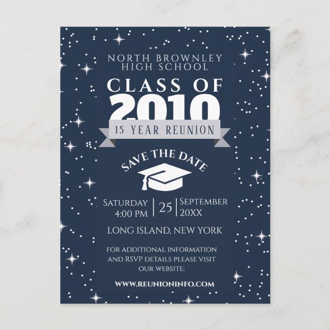 Blue Any Year Class Reunion Design Invitation Postcard (Front)