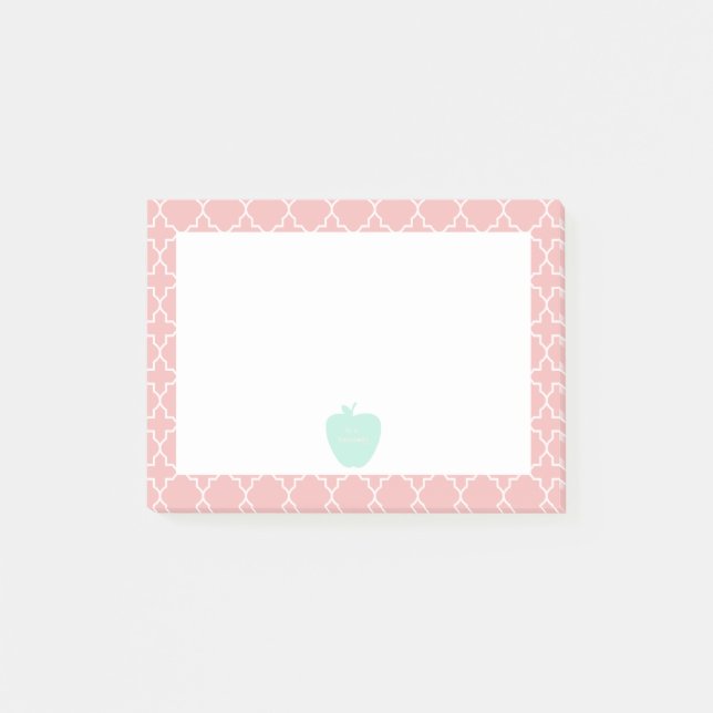 Blue Apple Coral Quatrefoil Teacher Post-it Notes (Front)