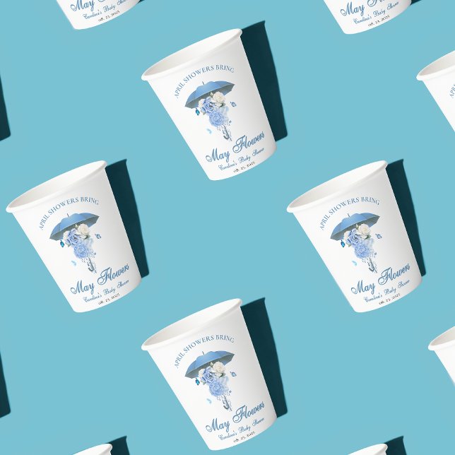 Blue April Showers Bring May Flower Baby Shower Paper Cups (Creator Uploaded)