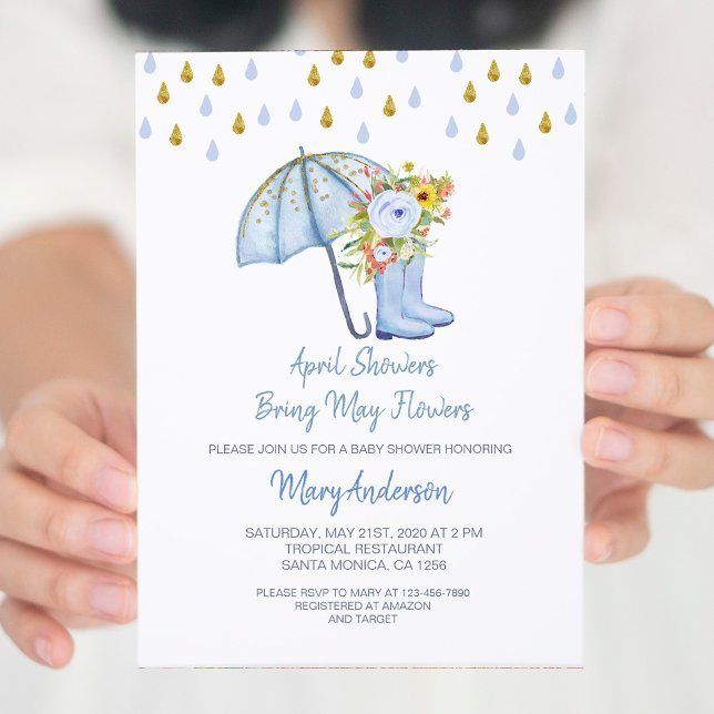 Blue April Showers Bring May Flowers Baby Shower  Invitation (Creator Uploaded)