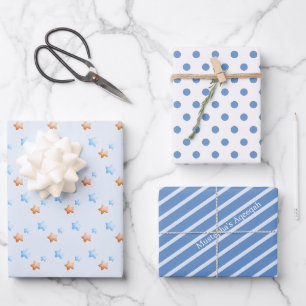 Blue Aqeeqah Stars Stripes Polka Dot Wrapping Paper Sheet