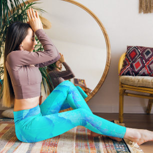 Blue Aqua Abstract Pattern Monogram  Active  Leggi Leggings