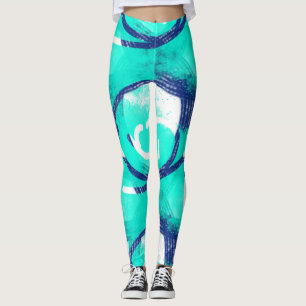 Blue Aqua Abstract Pattern Yoga Leggings