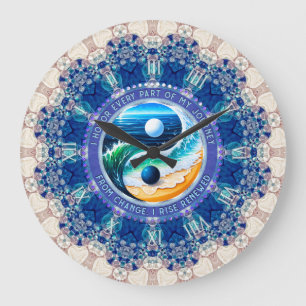 Blue Aqua Balance Rise Journey Change Affirmation Large Clock