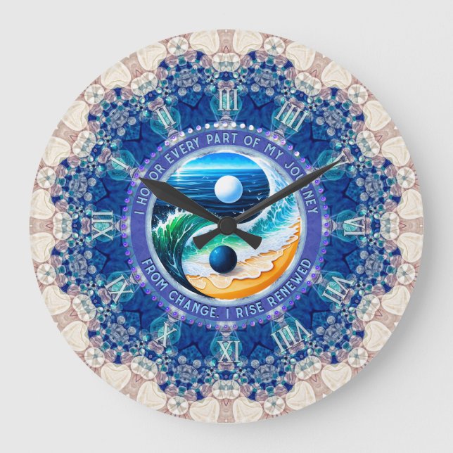 Blue Aqua Balance Rise Journey  Change Affirmation Large Clock (Front)