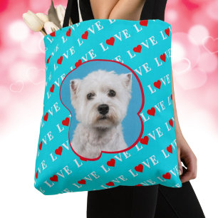 Blue Aqua Blue LOVE Custom Photo Tote Bag