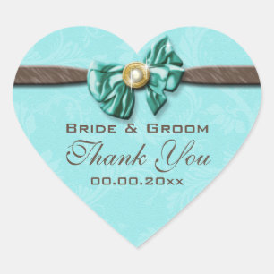 Blue aqua brown gem bow floral heart sticker