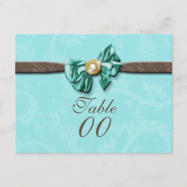 Blue aqua brown gem bow floral postcard (Front)